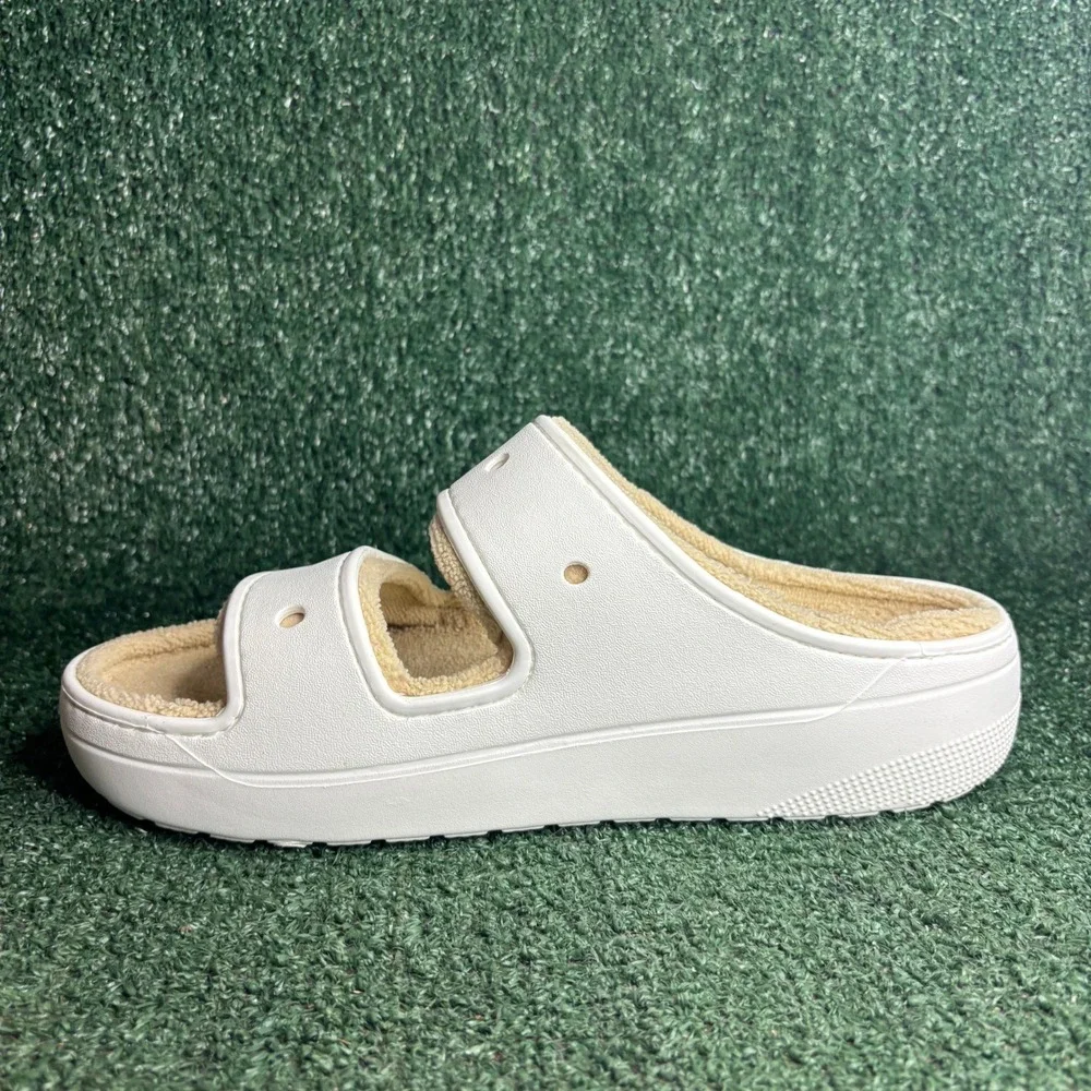 NEW Crocs Classic Cozzzy Towel Lined Fuzzy Comfort Slide Sandal White Mens Sz 11